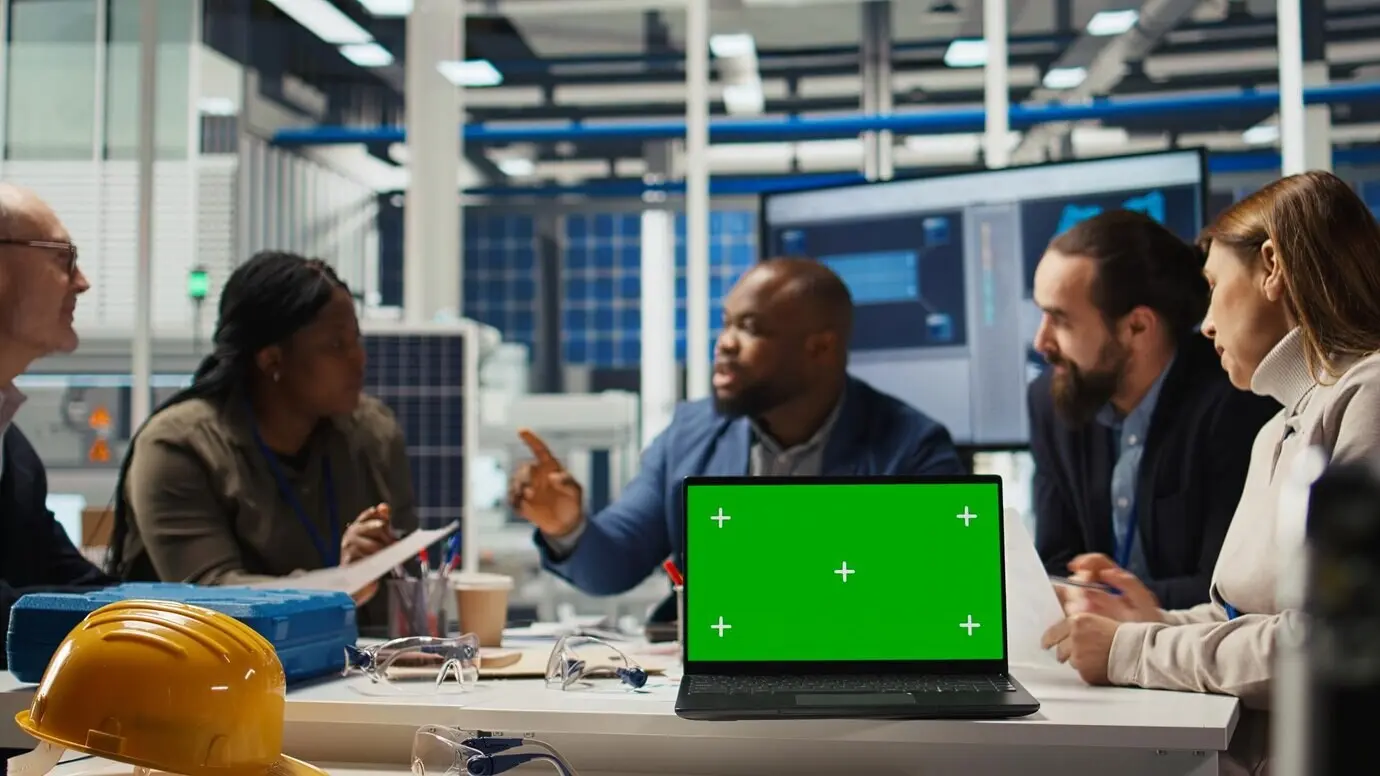 Заводские инженеры используют ноутбук с зелёным экраном, чтобы увеличить выработку энергии.