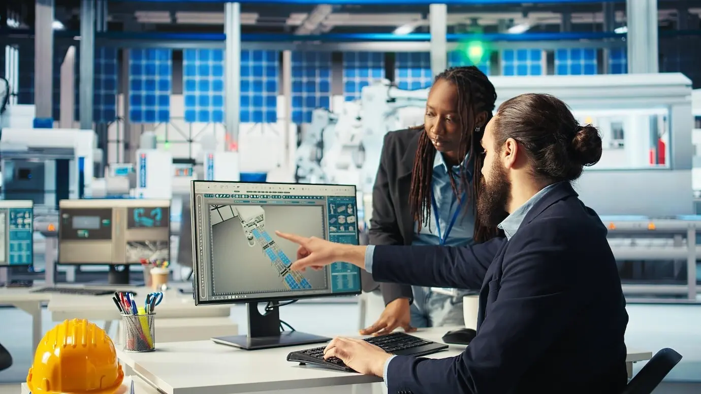 Менеджер фотовольтаического завода делегирует задачи рабочему.